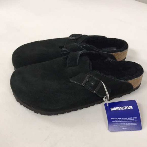 Birkenstock Unisex Boston Fur Shearling Clogs Black Suede size 6 men/ 8 women US - Picture 3 of 6